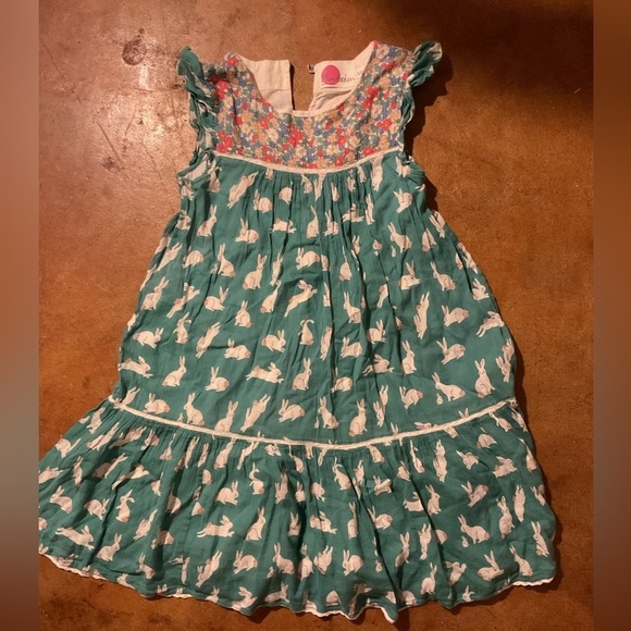 Mini Boden Kids Easter Dress Ruffle Flutter Sleeve Mixed Print Floral Bunny - Picture 1 of 6